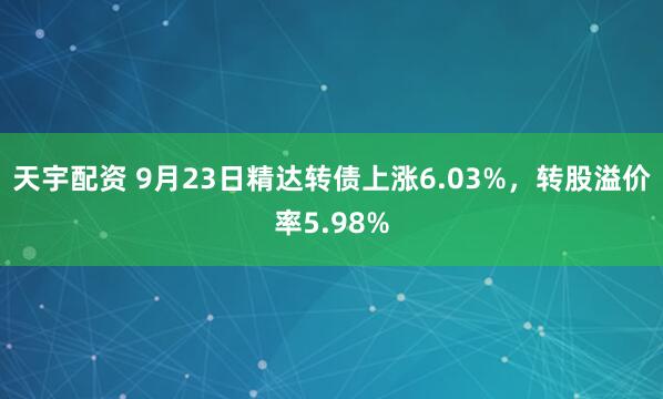 天宇配资 9月23日精达转债上涨6.03%，转股溢价率5.98%