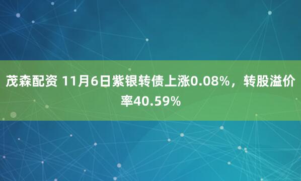 茂森配资 11月6日紫银转债上涨0.08%，转股溢价率40.59%